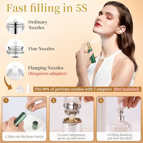 TonJin 5ml Travel Perfume Atomiser Refillable, Small Portable Empty Spray Bottle, Leakproof & Easy To Refill Perfume Decanter Cologne Dispenser for Women and Men(Green) — view 4