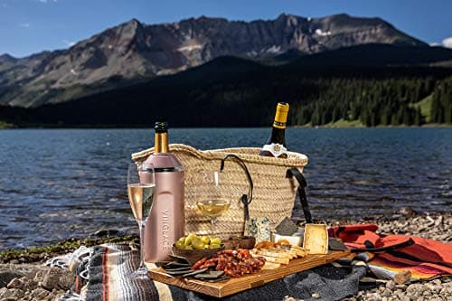 Vinglacé Wine Bottle Chiller Gift Set- Portable Stainless Steel Wine Cooler with 2 Stemless Wine Glasses, Rose Gold — view 2