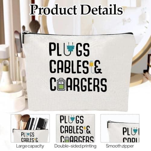 Charging Cable Organiser Bag, Chargers Organiser Bags with Zipper, Toiletry Pouch Gifts for Friends Daughter Son, 9.84×6.69in — view 3