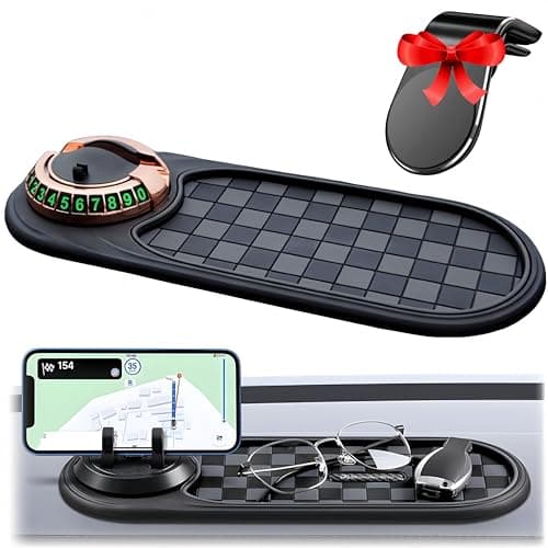 Multifunction Car Anti-Slip Mat, With 360 Rotatable Car Magnetic Phone Holder, Multifunction Anti Skid Dashboard Pad with Temporary Parking Number (Gold)