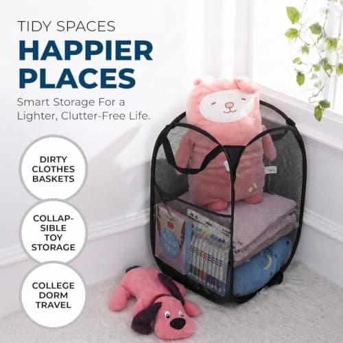 HOMESHOPA Laundry Baskets Pop Up Mesh Washing Bag, Black Foldable Dirty Clothes Baskets with Handles&Side Pocket, Collapsible Toy Tidy Storage Organiser, Great for Kids Room, College Dorm Travel — view 6