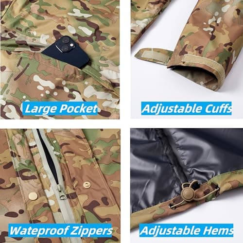 Fousam Rain Suit, Rain Gear for Men Waterproof, Camo Rain Jacket, Lightweight Raincoat for Fishing, Hunting, Motorcycling, Hiking, Traveling, XL — view 2