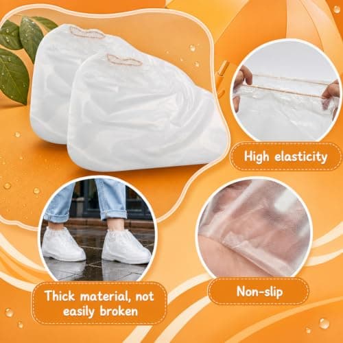 WsiQxuc 10 Pairs Waterproof Shoe Covers, Disposable Shoe Protector Covers for Rain Protection and Home Cleaning, Thickened Plastic Overshoes Measuring with Non-Slip Design for Outdoor Work and Travel — view 3