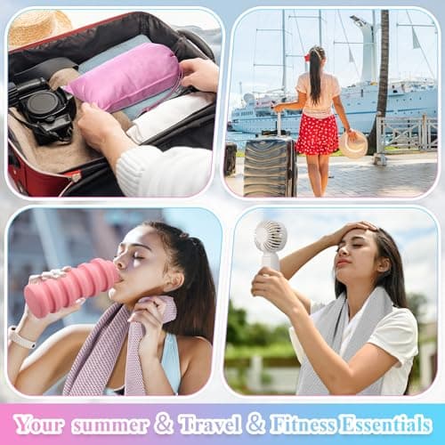 Wovnet 16 Set Theme Park Necessities Cruise Ship Accessory Kit Collapsible Water Bottle Cooling Towel Fan Drawstring Bag for Summer Amusement Park Outdoor Team Travel Cruise Gift Fitness Sport Favor — view 6