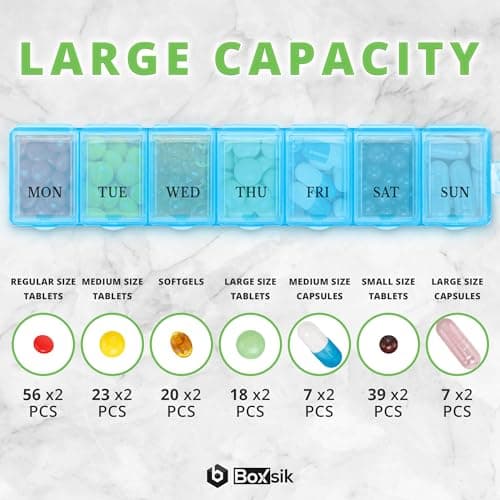 7-Day Pill Organiser Box, 1 Time Daily Medicine Storage Case, Blue — view 4