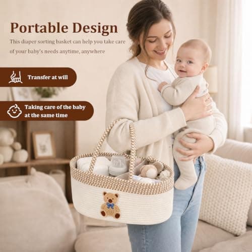 Baby Nappy Caddy Organiser, Cotton Rope Diaper Storage Basket(bear) — view 4