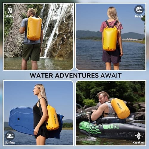MARCHWAY Floating Waterproof Dry Bag Backpack 5L/10L/20L/30L/40L, Roll Top Sack Keeps Gear Dry for Kayaking, Rafting, Boating, Swimming, Camping, Hiking, Beach, Fishing (Deep Yellow, 10L) — view 6