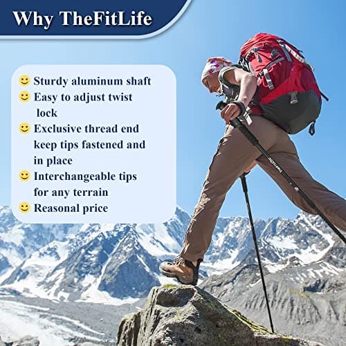 TheFitLife Hiking Walking Trekking Poles - 2 Pack With Antishock And Quick Lock System, Telescopic, Collapsible, Ultralight For Hiking, Camping, Mountaining, Backpacking, Walking, Trekking — view 3