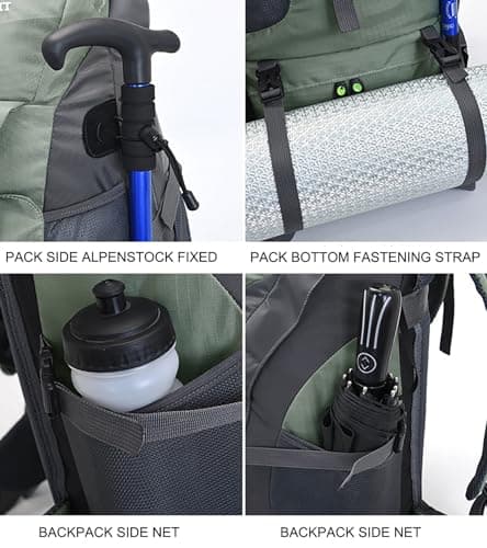 Bseash 50L Hiking Backpack, Water Resistant Lightweight Outdoor Sport Daypack Travel Bag for Camping Climbing Touring (Army Green - With Shoe Compartment) — view 3