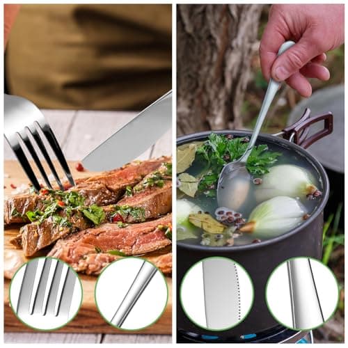 HOTUT Travel Cutlery Set, 3 PCS Cutlery Set with Portable Pouch Case, Reusable, Stainless Steel Flatware, Portable Utensils for Outdoor Travel Picnic Office School Lunch Box - Green — view 4