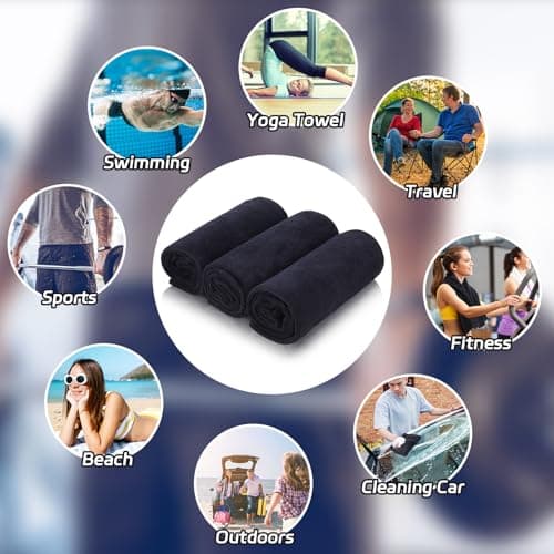 3 Pack Gym Towels Men Small Microfibre Sports Sweat Towels Black — view 4
