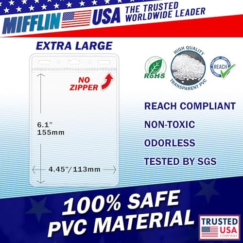 Mifflin Passport & Card Holders (Clear, 102x152 mm, 10 Pack), Extra Large ID Name Badge Holder, Zipperless Vertical Plastic Card Holders — view 3