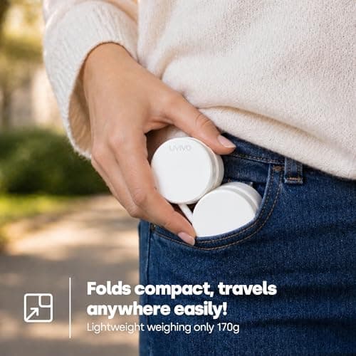 LIVIVO Retractable Neck Fan - 1600mAh Rechargeable Portable Neck Fan with 3 Speeds, Hands-Free Wearable Fan, 360° Airflow, Foldable Design & Upto 5Hr Battery for Travel, Festivals, Walking, Gym — view 4