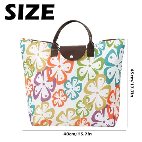 HUANYO Foldable Zipper Tote Bag for Women - Waterproof Reusable Shopping Bag, Portable Travel Beach Gym Bag with Pocket, Compact Foldable Handbag for Shopping, Travel, Holiday, Pool (colorful) — view 3