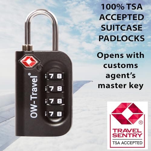 OW-Travel Suitcase Locks, TSA Approved Luggage Padlocks, Black, 1 Pack — view 4