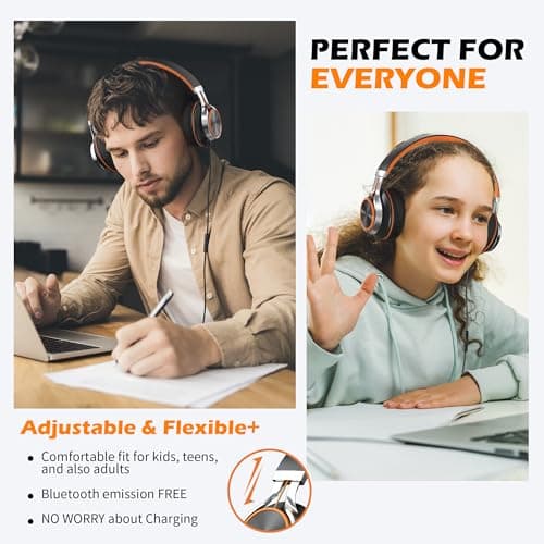 Ailihen C8 Headphones Wired with Mic, Headsets for Kids, Black Orange — view 2