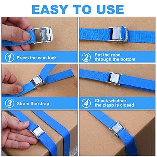 URAQT Tie Down Straps, 4 Pack Heavy Duty Tensioning Belts, 2M Adjustable Cargo Straps Ratchet Straps for Motorcycle, Cargo, Trucks, Trailer, Luggage, 250kg Loading Capacity, Quick Release (Blue) — view 4