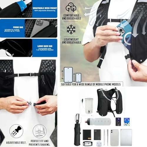 Unisex Running Vest with Kettle, Lightweight & Breathable Hydration Backpack with Phone Holder, Adjustable Reflective Running Backpacks for Women & Men Outdoor TrailRunning Hiking Cycling — view 4