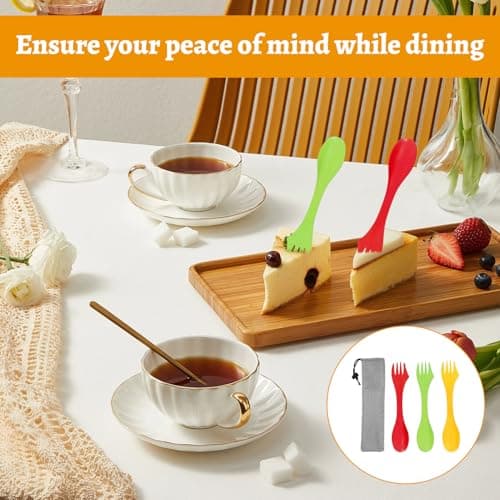Watlikeup 3pcs Sporks Plastic 3-in-1 Camping Cutlery Set, Portable Camping Spork, Spoon Fork with Carry Pouch for Backpacking Hiking Outdoors, Travel (3 Pack, Multiple Colors) — view 4