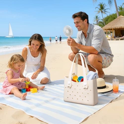 Larcenciel Rubber Beach Tote Bag, Waterproof Washable Durable Beach Bag with Holes, Stylish Large Open Travel Tote Bag, Lightweight Sandproof EVA Handbag for Outdoor, Holiday, Sports,Pool, 35x25x10CM — view 4