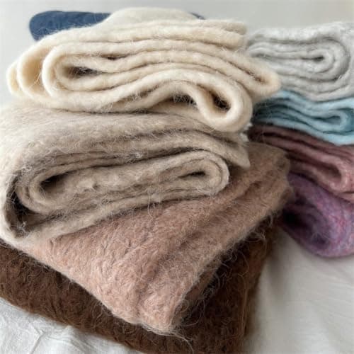 Bagkeak Alpaca Wool Solid Color Knitted Scarf for Women Warm Shoulder Wrap Versatile Layering Accessory for Fall, Winter, Oat, Medium — view 4