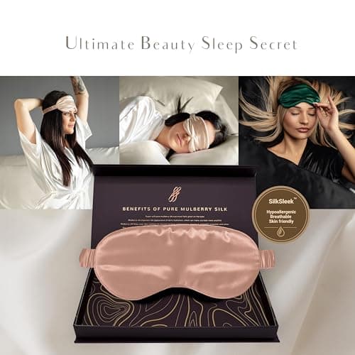 SILKSLEEK Eye Mask for Sleeping, 22 Momme Pure Mulberry Silk Sleep Mask Filled with 100% Pure Silk, Travel Essentials, Super Soft & Comfortable Blackout Eye Mask in Gift Box… (Rose Gold) — view 6