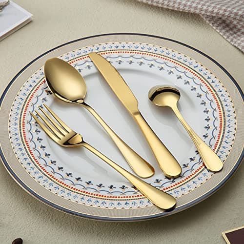 Evanda Portable Utensils, Travel Camping Cutlery Set, Stainless Steel Flatware Set Travel Silverware Dinnerware Set Fork Spoon Knife with a Portable Case (Gold) — view 6