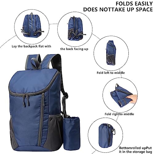 Yoolly Lightweight Foldable Backpack, Small Hiking Rucksack, Waterproof Packable Backpack for Men Women Kids, Durable Rucksack for Outdoor Sport Travelling Hiking Camping Biking Walking (Dark Blue) — view 5