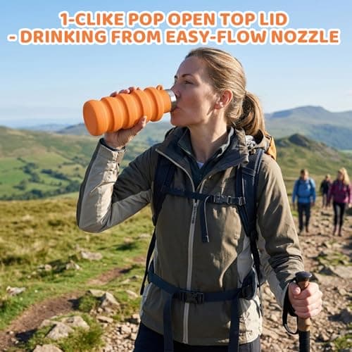 YFHUVB Collapsible Water Bottle, Folding Water Bottle for Outdoor Activities, Silicone Water Bottle Collapsible with 500 ml Capacity, Compact Design for Hiking Running Travel — view 4