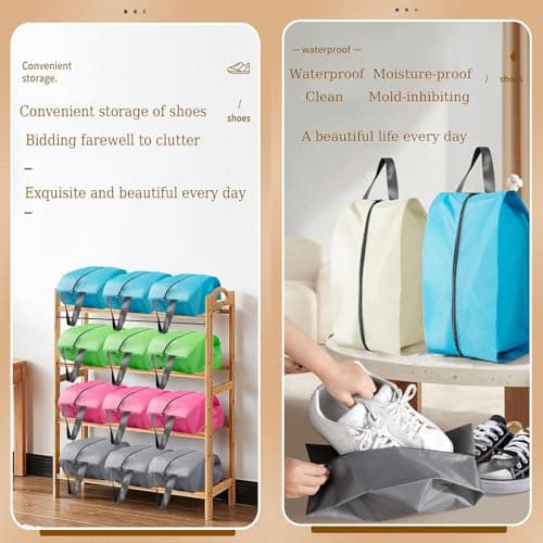 CJWLKJ 6Pcs Multi-Size Travel Shoe Bags Portable Travel Gifts Shoe Organizer with Zipper Closure, Waterproof Nylon Shoe Storage Organizer with Handle Travel Bags for Men and Women, Beige — view 6