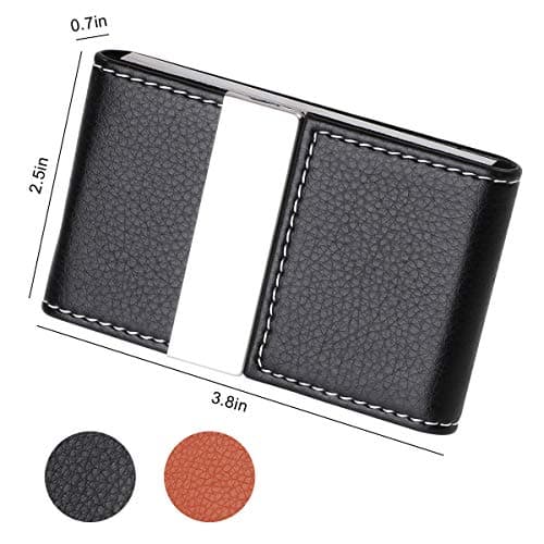 flintronic Business Card Holder | PU Leather Credit Card Holder, Slim Stainless Steel ID Case for Men/Women | Double Open Magnetic Buckle Keep Your Business Name Cards Clean (Black) — view 3