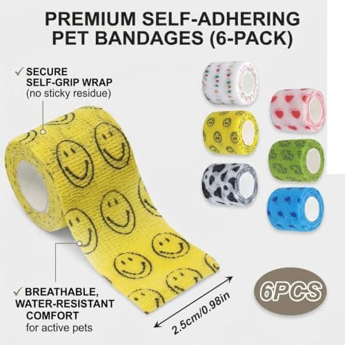 6 Pack Rolls Dog Bandages Vet Wrap, Self Adhesive Non-Woven Wrap for Cats and Pets, Breathable Stretch Tape for Paws, Legs and First Aid Kit Refills — view 2