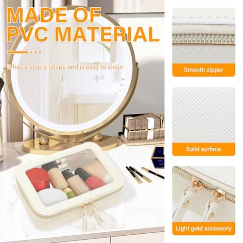 Clear Travel Toiletries Bag Waterproof PVC Clear Makeup Bag with Zipper Portable Make Up Skincare Organiser Women Multifunctional Travel Wash Pouch Car Essentials, 21x5.3x15.8cm — view 3