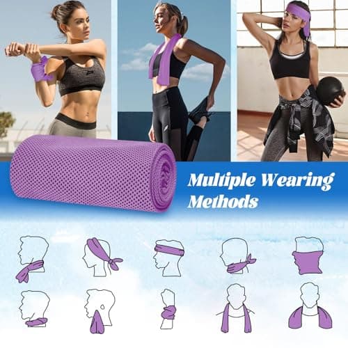 5 Packs Cooling Towels for Neck & Face (40"x12"), Quick-Cooling Microfiber with Waterproof Bag & Carabiner, Reusable Breathable Gym for Running, Yoga, Camping, Workout — view 5