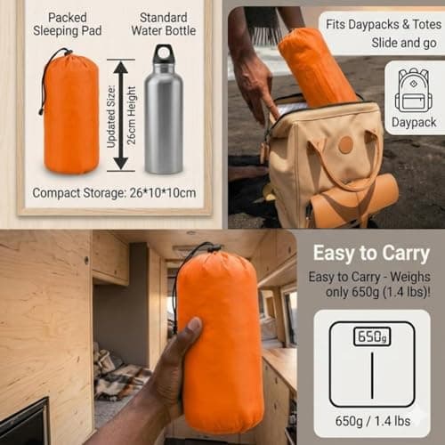 Camping Sleeping Pad with Built-in Foot Pump & Pillow, Thick Ultralight Inflatable Sleeping Mat, Compact Camping Mat for Hiking, Backpacking, Festivals & Tent (Grey) — view 6