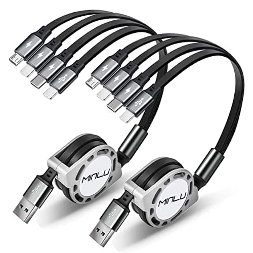 Minlu Multi Charger Cable, 4 in 1 Retractable Charging Cable [2Pack 1.2M]