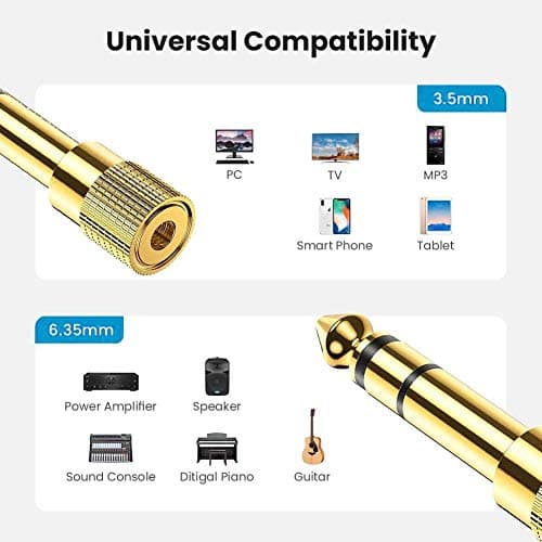 Headphone Jack Adapter 6.35mm 1/4Inch Male to 3.5mm 1/8 Inch Female Jack Headphone Audio Stereo Jack Plug Adaptor Converter — view 2