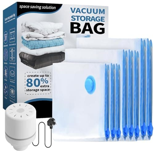 Vacuum Compression Storage Bags for Clothes - 8 Pack Reusable Space Saver Bags with Wired Electric Air Pump for travel (2 * 100 x 80 cm, 3 * 80 x 60 cm, 3 * 70 x 50 cm)