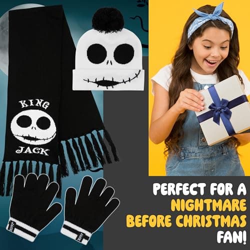 Disney Stitch Girls Beanie Scarf Teenagers Kids Gloves Winter Accessories School Travel Stitch Gifts, Choose from Sets (Black Jack 3 Pcs) — view 3