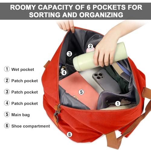 Vllcsla 32.2 L Sport Holdall Duffle Bag, 46x25x28 Mens Sports Gym Bag with Shoes Compartment, Wet Pocket, Overnight Bags Weekend Holdalls, Water Repellent, for Fitness, Training, Workout, Orange — view 4