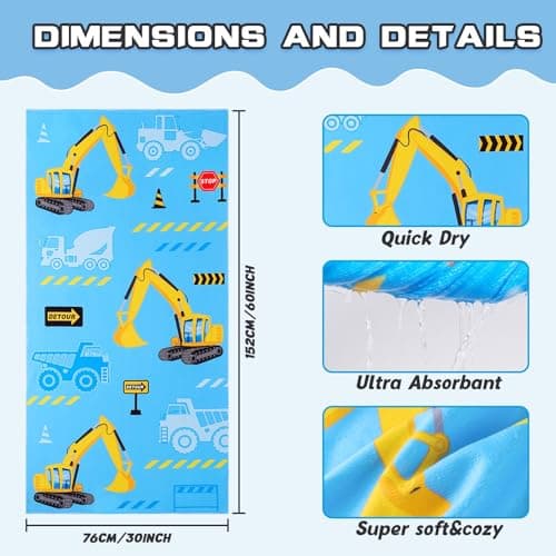 WERNNSAI Truck Microfibre Beach Towel for Kids, 76 x 150cm Bath Towel — view 4