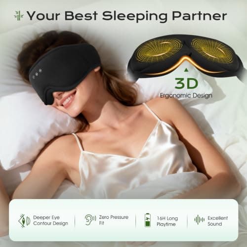 MUSICOZY Sleep Mask Headphones Bluetooth 3D Bamboo Cotton Sleep Headphone — view 3