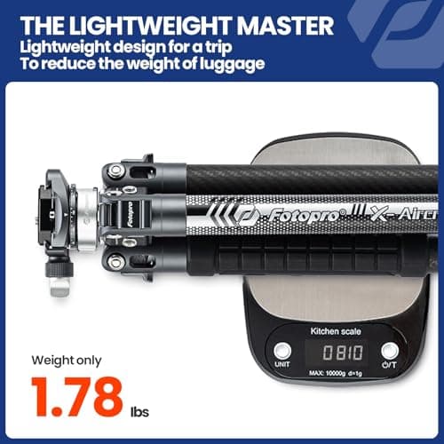 Fotopro 62" Camera Tripod, Ultralight 1.8lbs Carbon Fibre Tripod with 360° Ball Head, 22lbs Load, 1-Sec Quick Lock, Carry-On Travel Tripod for DSLR Mirrorless Cameras, X-Aircross 3 Lite — view 2