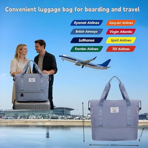 HUANYO Expandable Holdall Bag - 2-in-1 Design (20L to 35L), Foldable Waterproof Lightweight Sports & Travel Bag for Men and Women, Perfect for Gym, Beach, Yoga and Weekend Trips (Blue) — view 2