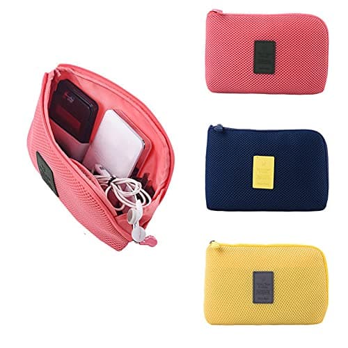 Soft Gadget Bag Small Travel Case Cable Organiser,Electronics Pouch,Portable Cable Bag for Power Bank,Earphone,Hard Disk,Lipsticks,Brush-Navy-Large — view 2