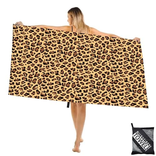 Large Microfibre Brown Spots Leopard Beach Towel for Adult,160x90cm Double Side Natural Leopard Printed Sand Free Beach Towel,Lightweight Quick Dry Travel Swim Towel Net Bag,Thin Sports Towel Yoga Gym