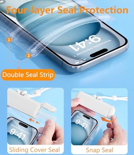 HOMTERN Waterproof Phone Pouch,2 Pack IPX8 Waterproof Phone Case for Swimming,Large Waterproof Cases Fits 7.2" Phones with Case for iPhone 17 16 15 14 Pro Max and Other Cell Phones White — view 3