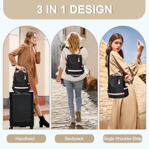 Eshow Backpack Womens Anti Theft with Purse, Ladies Rucksack Fashion, Shoulder Bag Nylon Casual, Small Daypack Handbag for Girls Daily Travel School Work — view 2