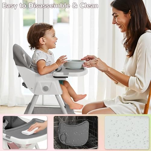 LALAHO 3-in-1 Foldable Baby High Chair with 5-Point Safety Harness Grey — view 2