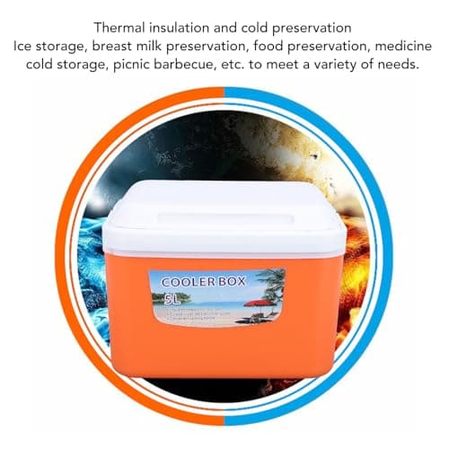 5L Portable Cooler Box Large Acity Multifunctional Insulated Hard Cooler Case for Travel Car - Keeps Food, Drinks Cool - e - With Handle (Orange) — view 2